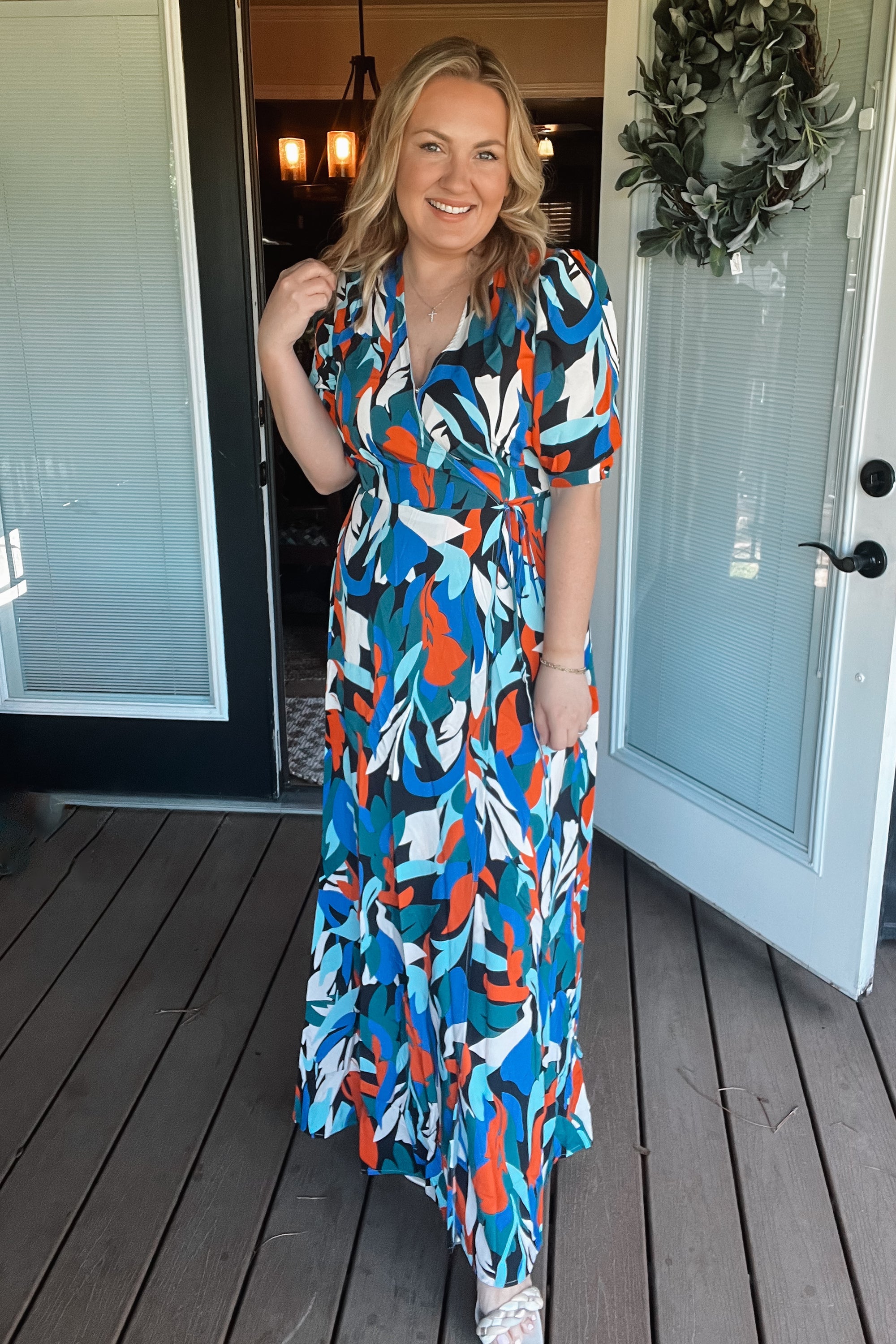 Island Time Wrap Maxi Dress: Blue Multi