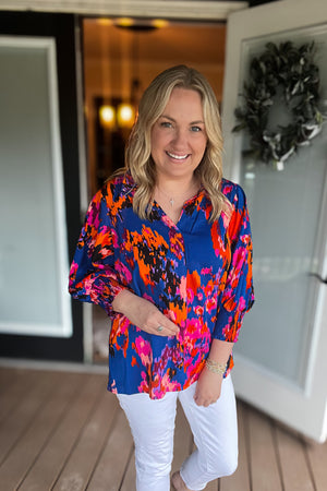 Stroke of Style Top: Blue Multi