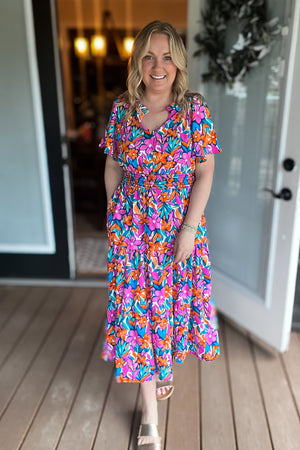 Grace Midi Dress: Fuchsia Multi