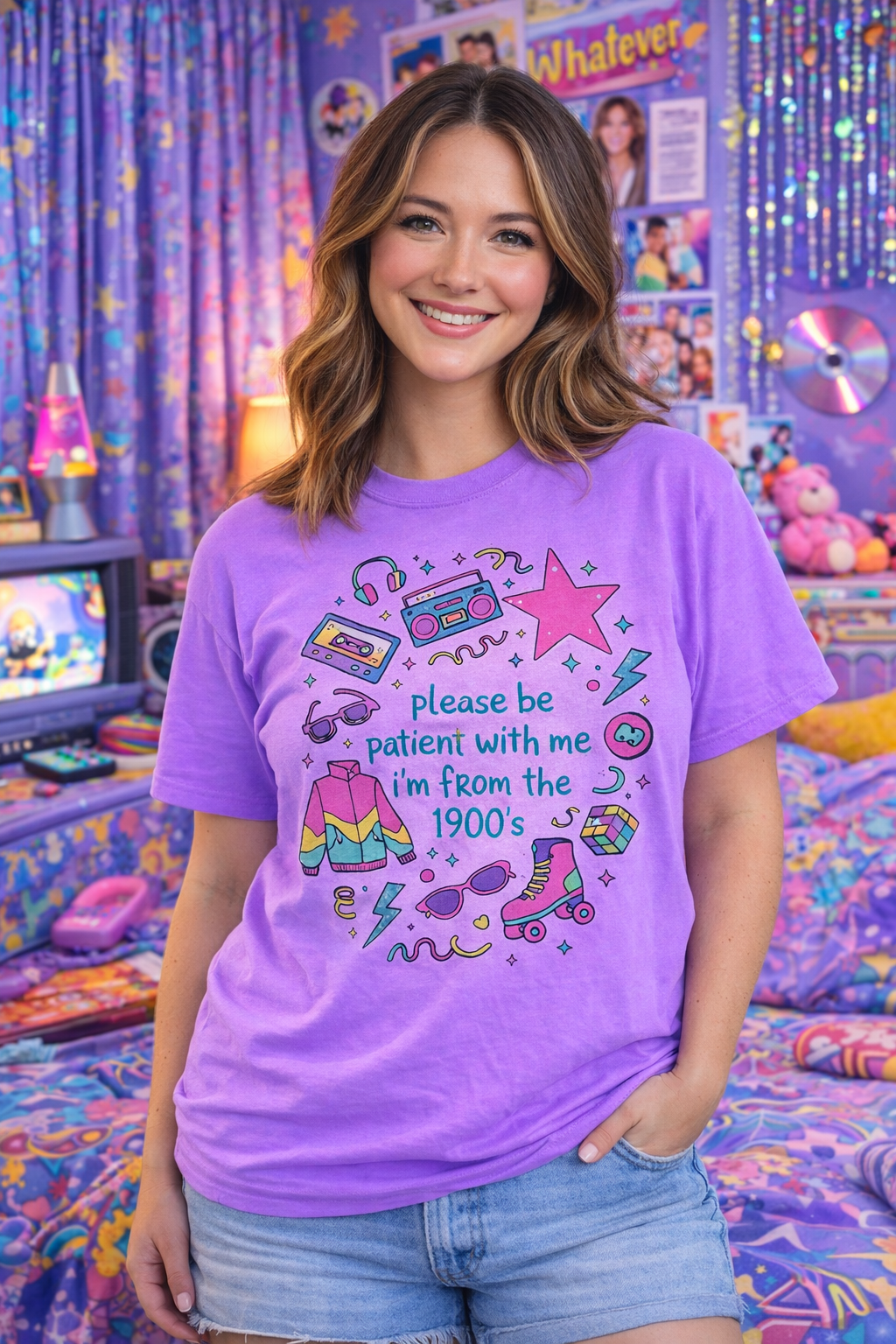 Be Patient With Me 90s Tee: Neon Violet