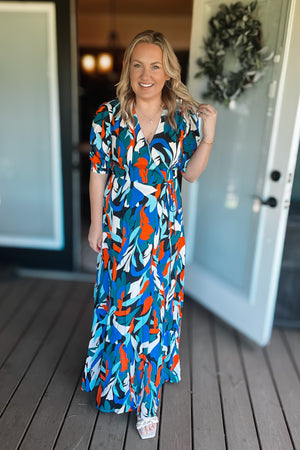 Island Time Wrap Maxi Dress: Blue Multi