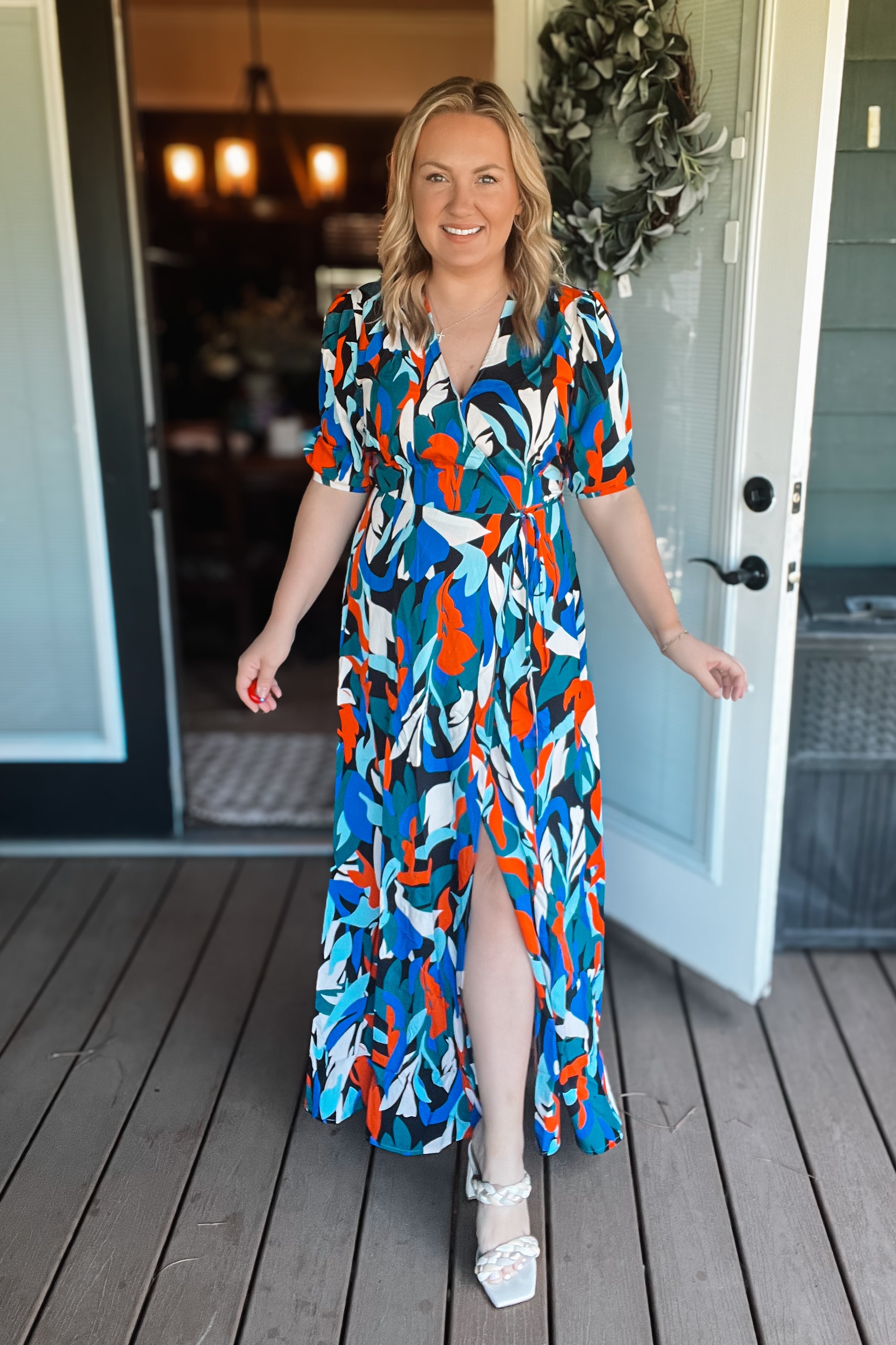 Island Time Wrap Maxi Dress: Blue Multi