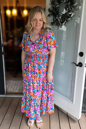Grace Midi Dress: Fuchsia Multi