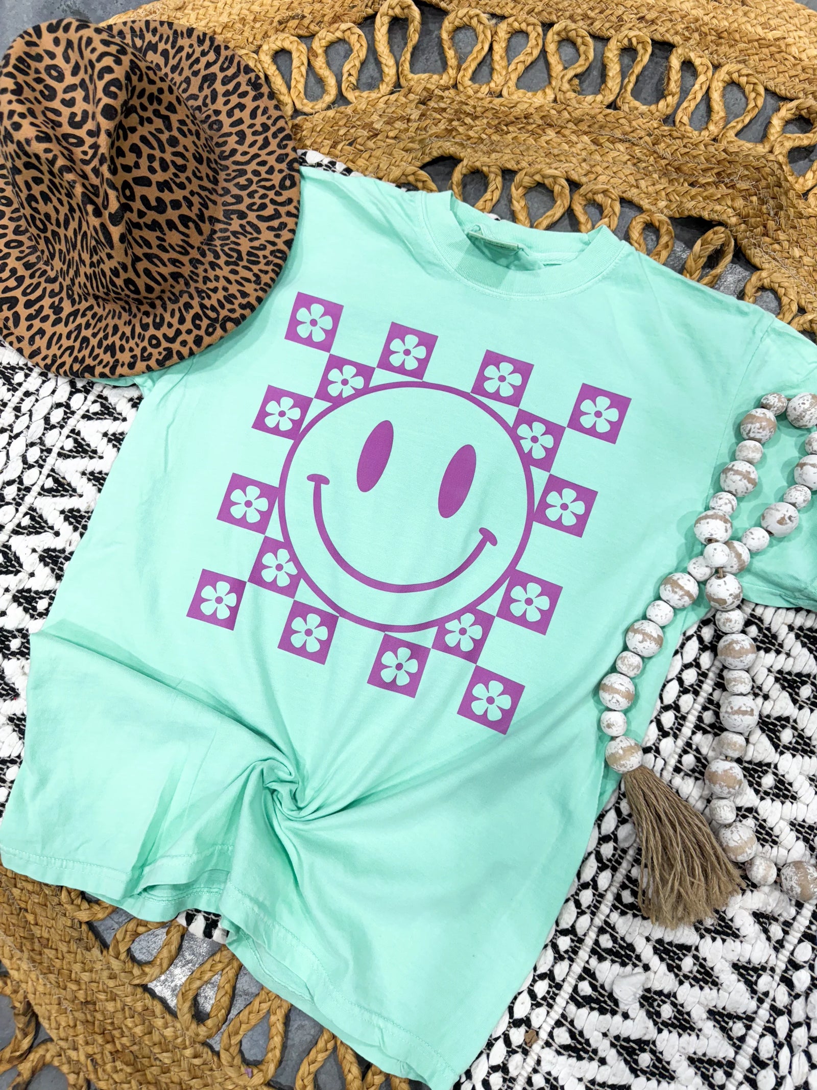 Checkered Smiley Tee: Island Reef