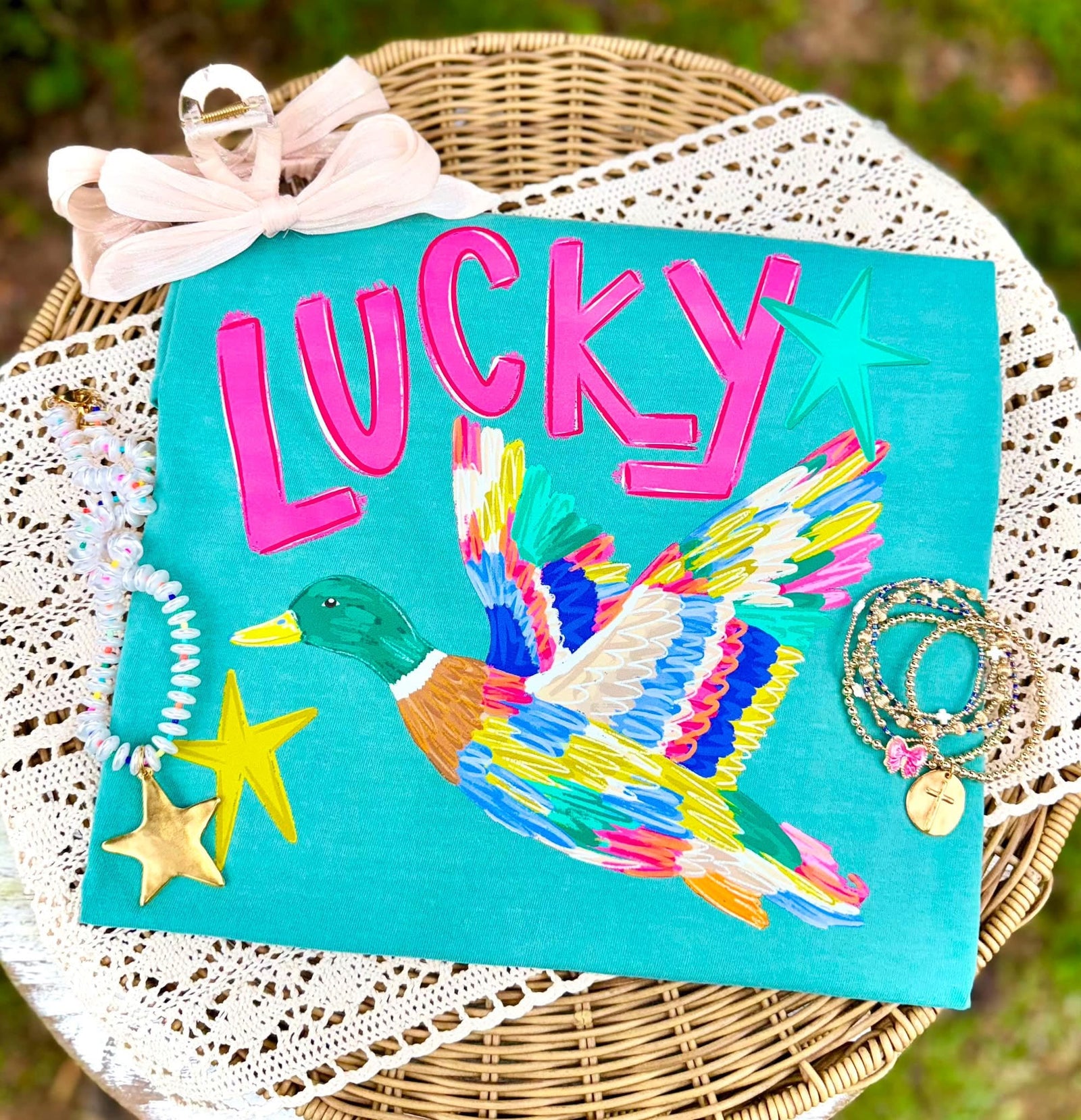 Lucky Duck Tee: Seafoam
