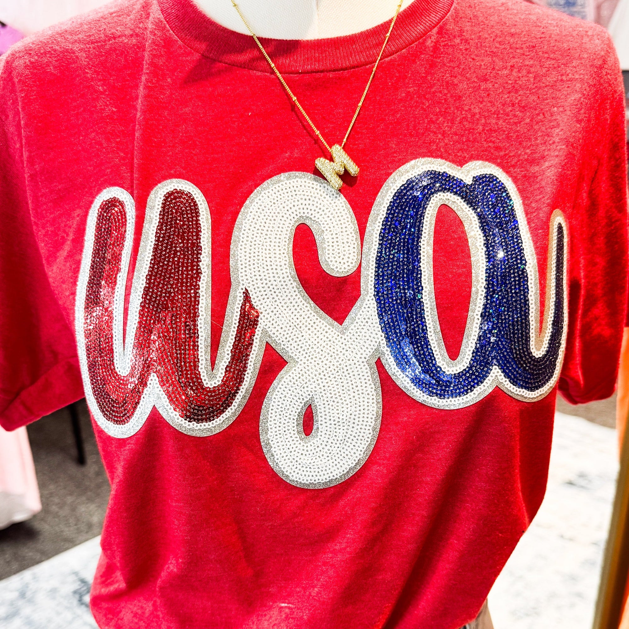 Sequin USA Graphic Tee: Red