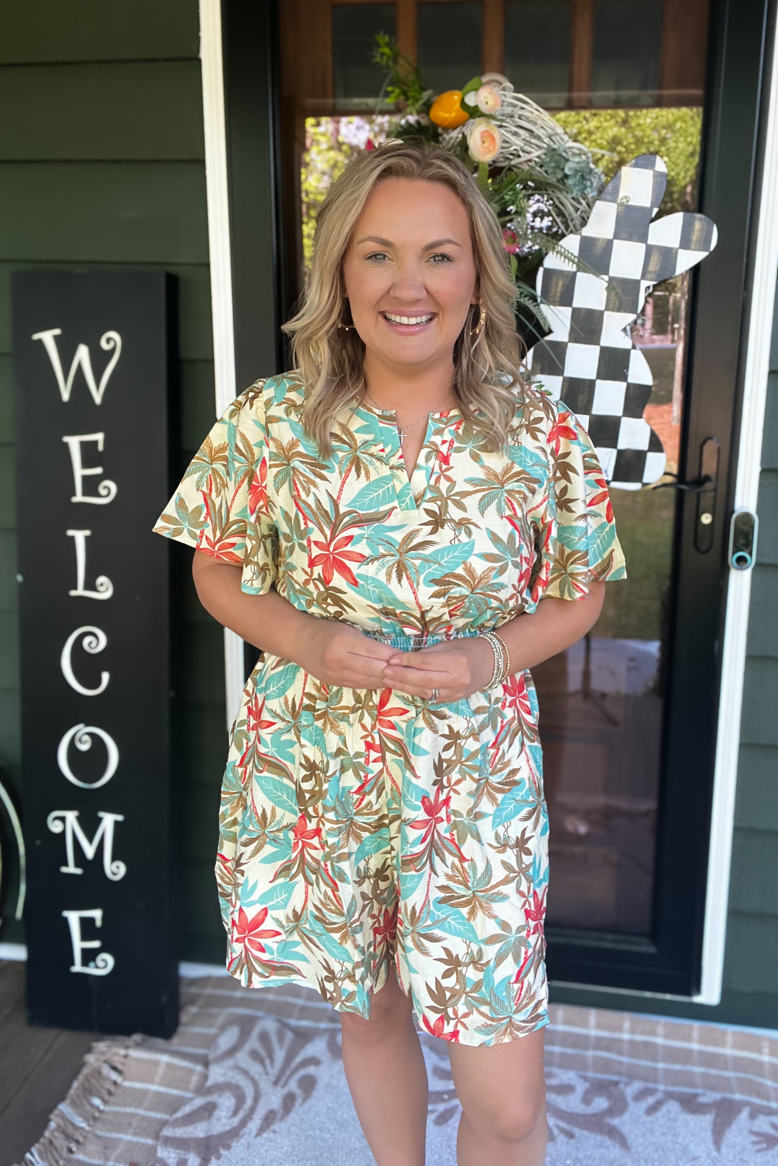 Paradise Found Romper: Khaki Multi