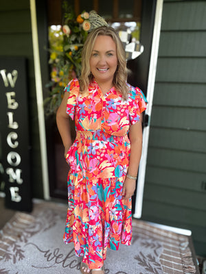 The Coral Coast Midi Dress: Multi