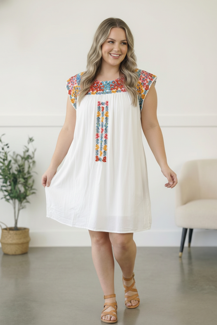 Fiesta Bloom Embroidered Dress