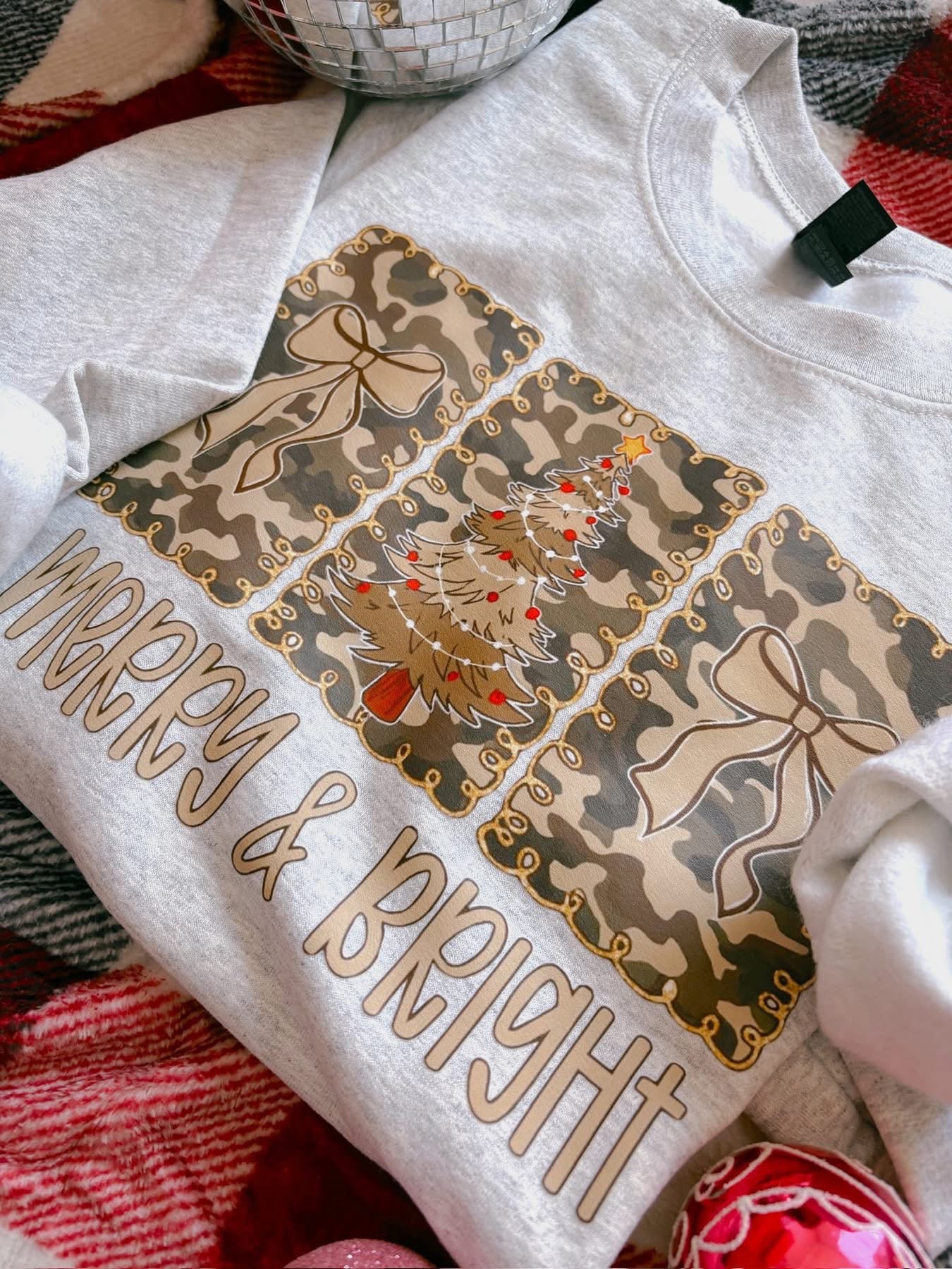 Camo Merry & Bright Crew Neck: Ash