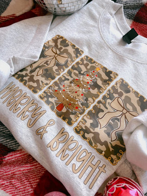 Camo Merry & Bright Crew Neck: Ash