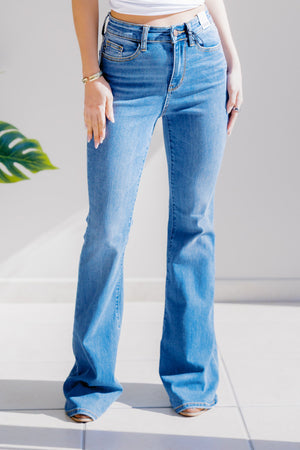 Jordan Judy Blue Flares: Medium Wash