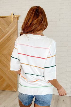 Normal Volume Striped Sweater Top: Ivory Multi