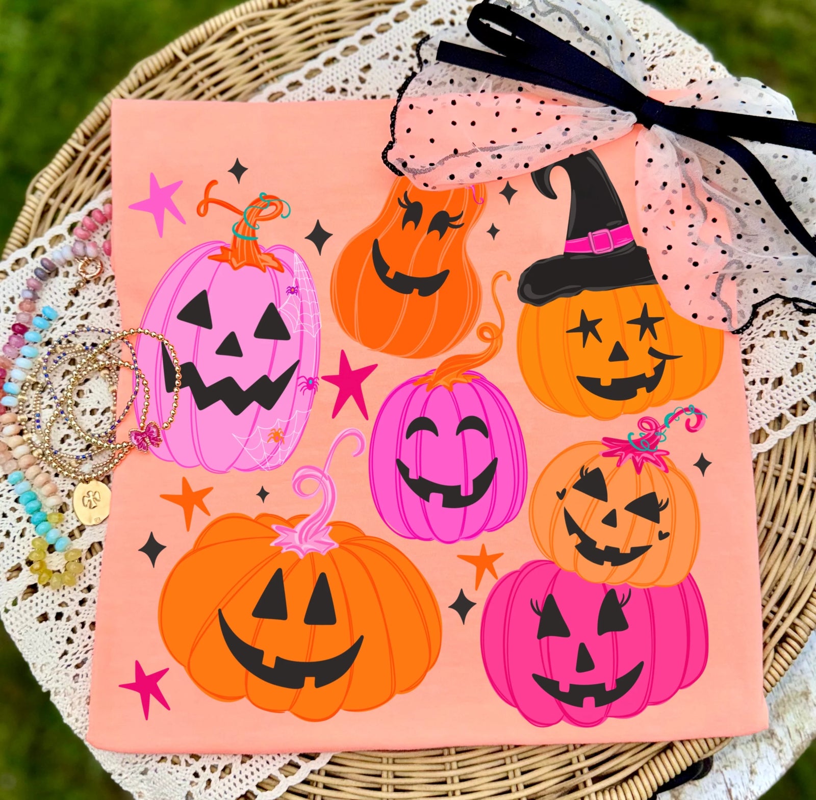 Pink & Orange Pumpkins Tee: Neon Cantaloupe