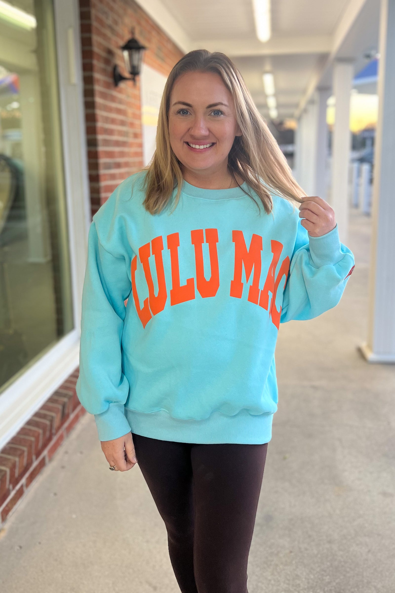 LULU MAC Sweatshirt: Light Blue/Coral