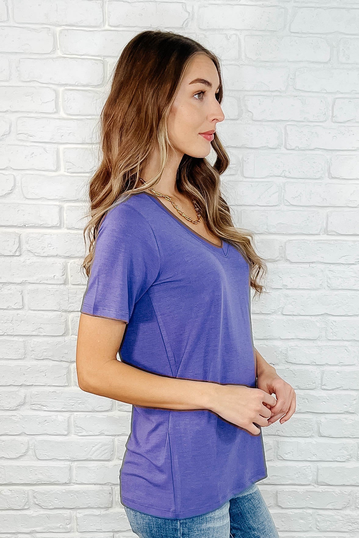 The Every Outfit Basic V-Neck Top in  Marlin