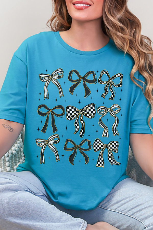 DEAL Checkered Bow Tee: Tropical Blue