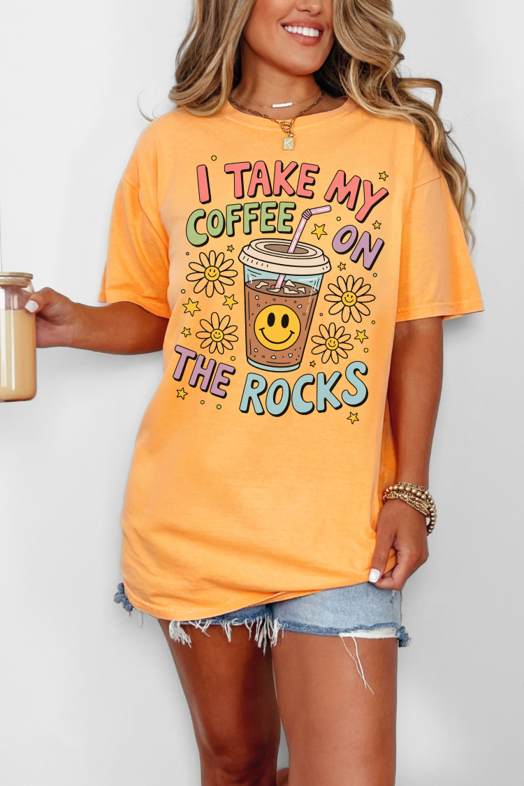Coffee on the Rocks Tee: Neon Cantaloupe
