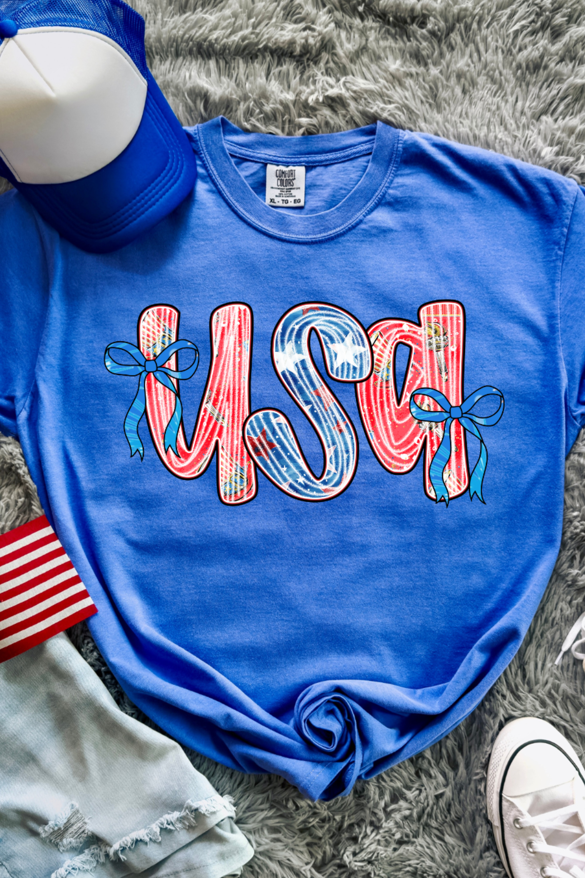 USA Bows Tee: Flo Blue