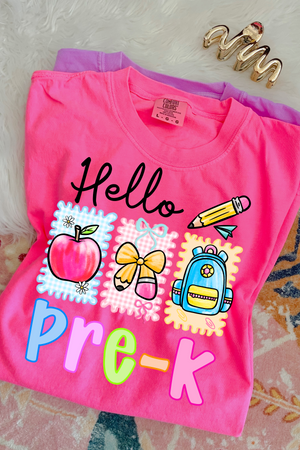 Hello {Grade} Back School Tee: Neon Pink (Youth + Adult)