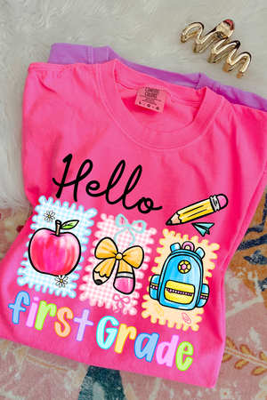 Hello {Grade} Back School Tee: Neon Pink (Youth + Adult)