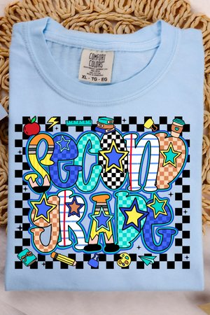 Back To School Checkered Tee: Chambray (Youth + Adult)
