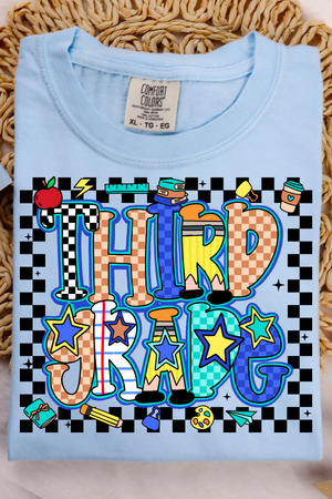 Back To School Checkered Tee: Chambray (Youth + Adult)