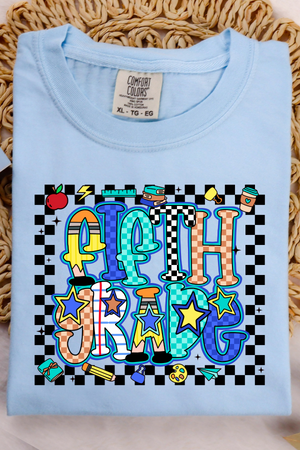 Back To School Checkered Tee: Chambray (Youth + Adult)
