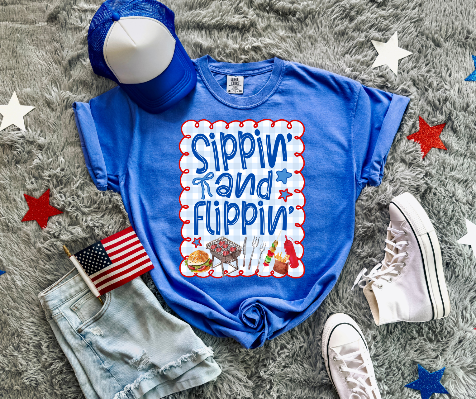 Sippin' and Flippin' Tee: Flo Blue