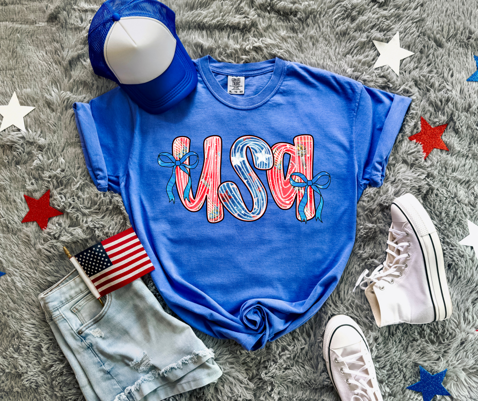 USA Bows Tee: Flo Blue