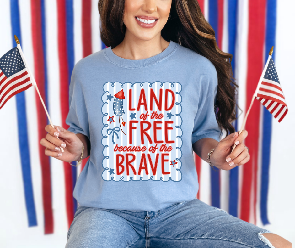 Land of the Free Because of the Brave Tee: Washed Denim
