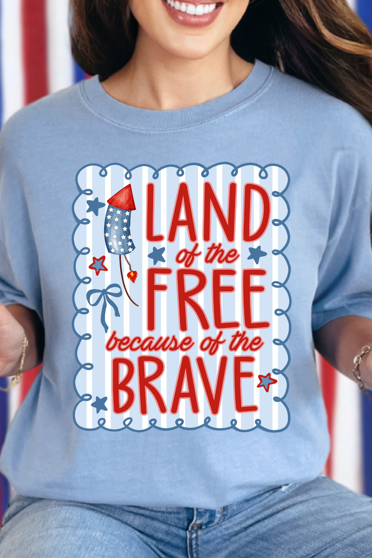 Land of the Free Because of the Brave Tee: Washed Denim