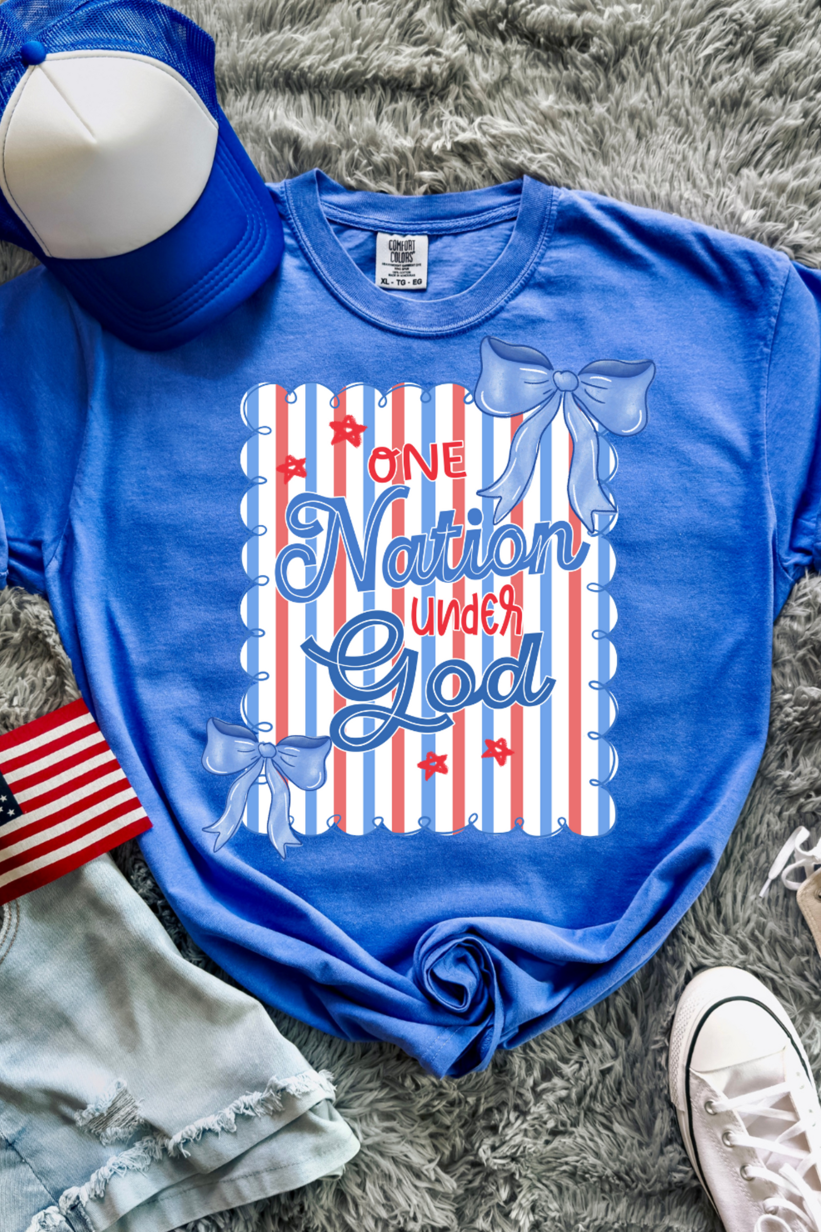 One Nation Under God Tee: Flo Blue