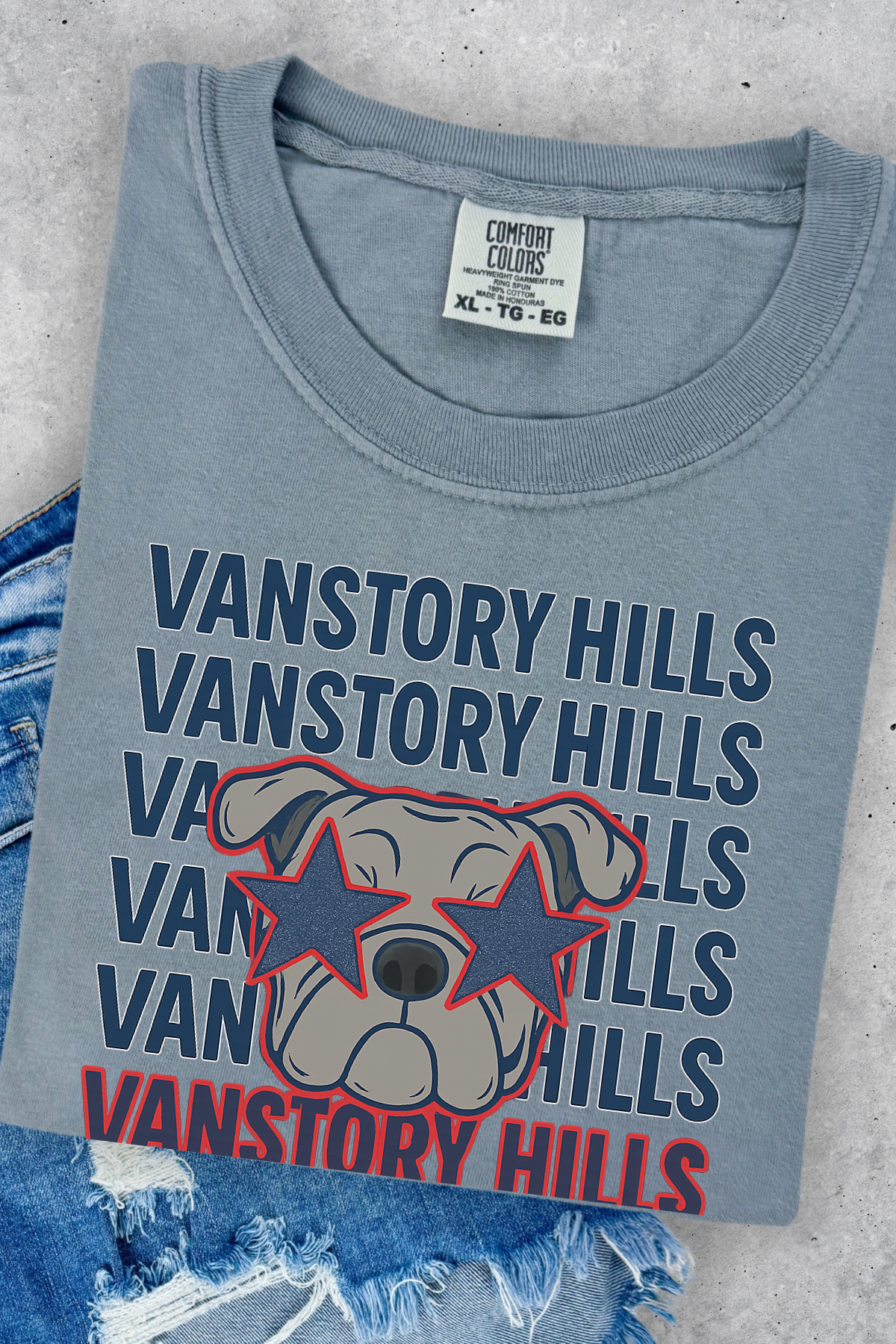 Vanstory Hills Bulldogs Star Glasses Tee: Granite