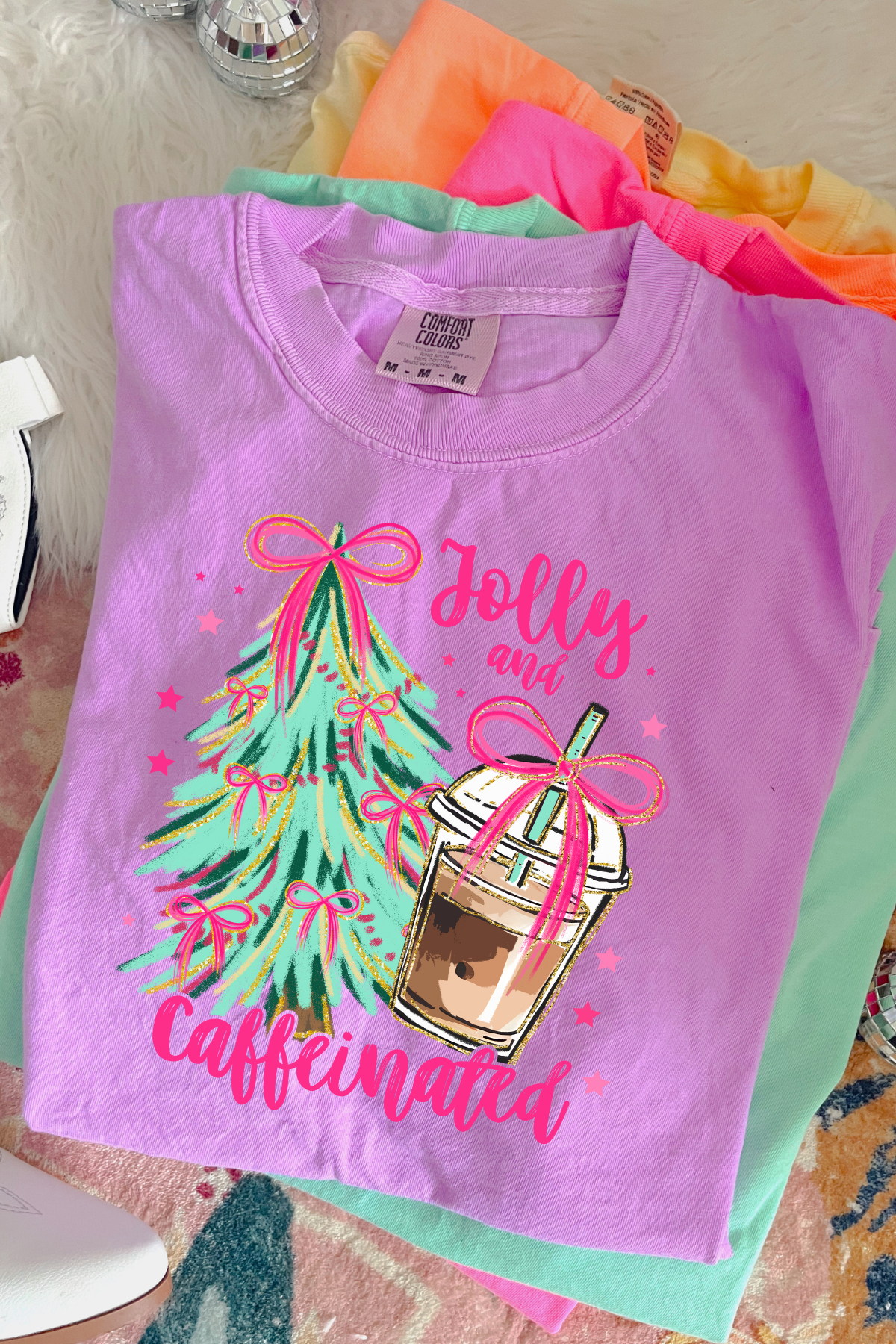 Jolly and Caffeinated Tee: Neon Violet
