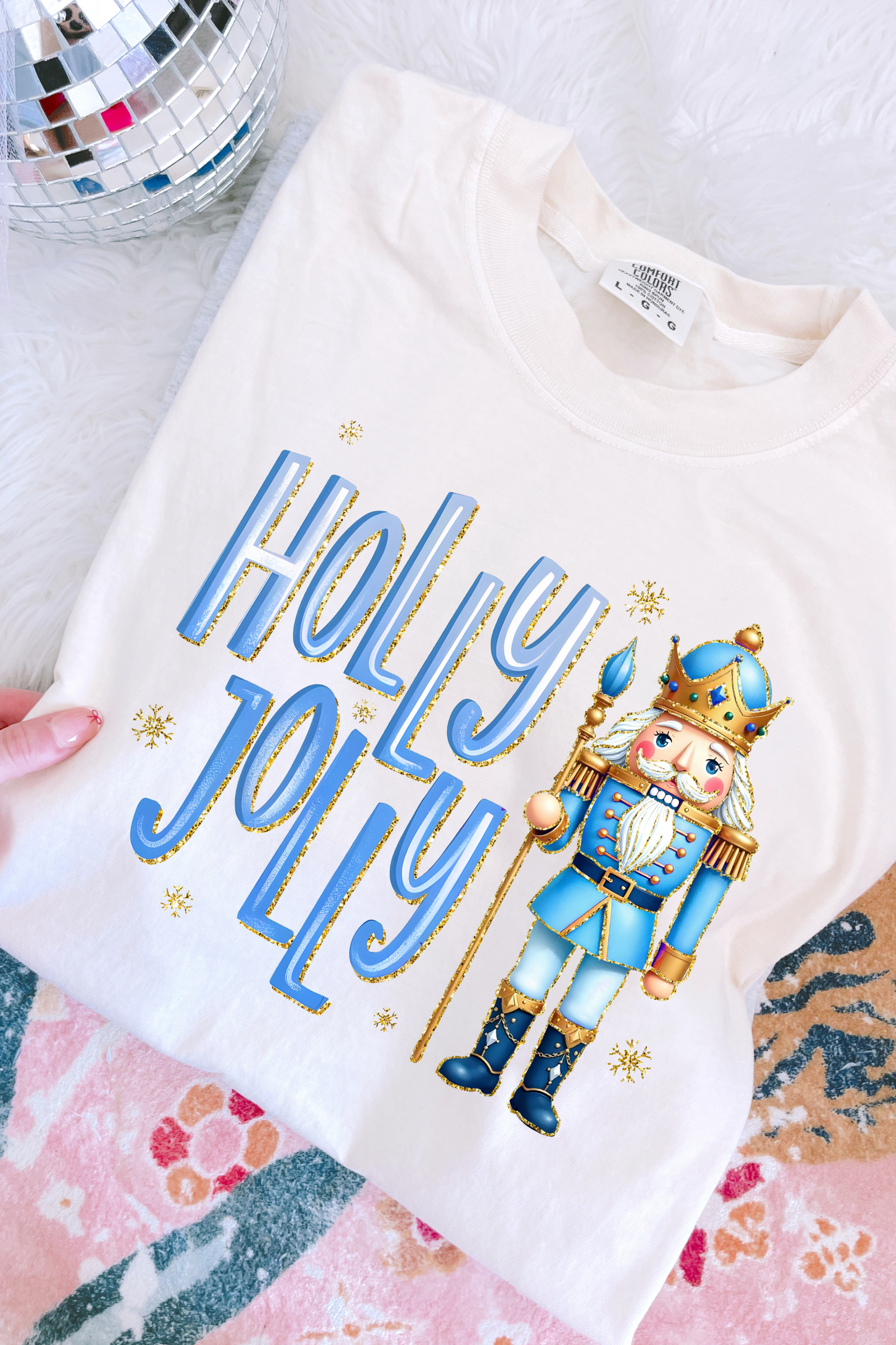 Holly Jolly Blue Tee: Ivory