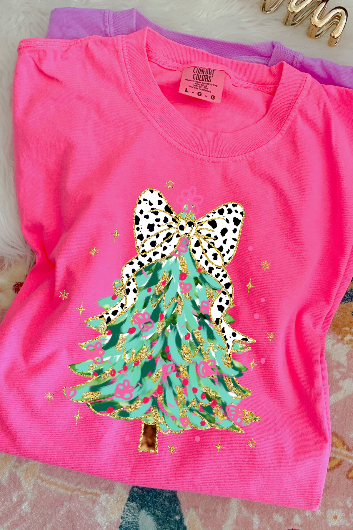 Abstract Christmas Tree Tee: Neon Pink