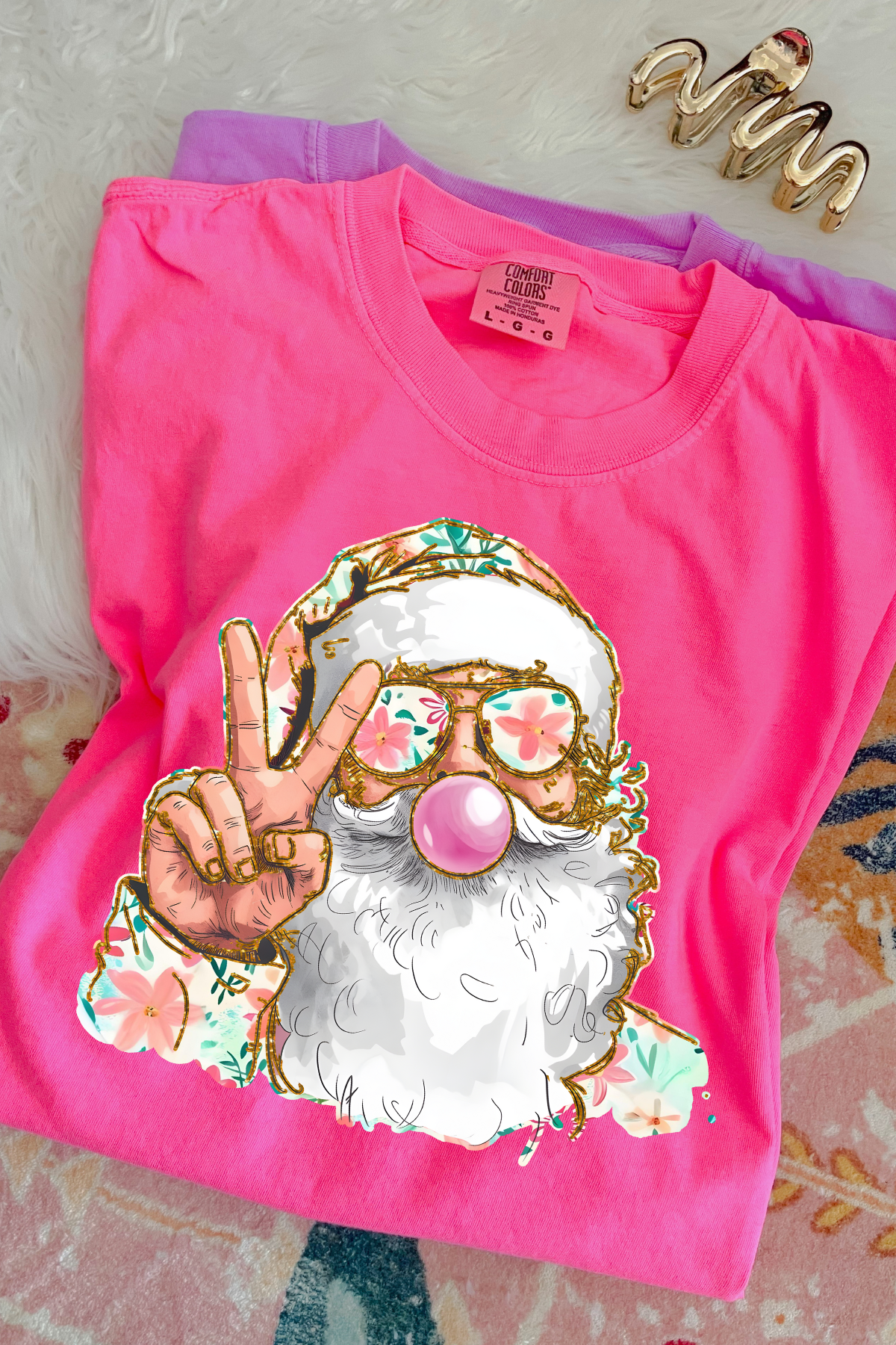 Preppy Santa Tee: Neon Pink