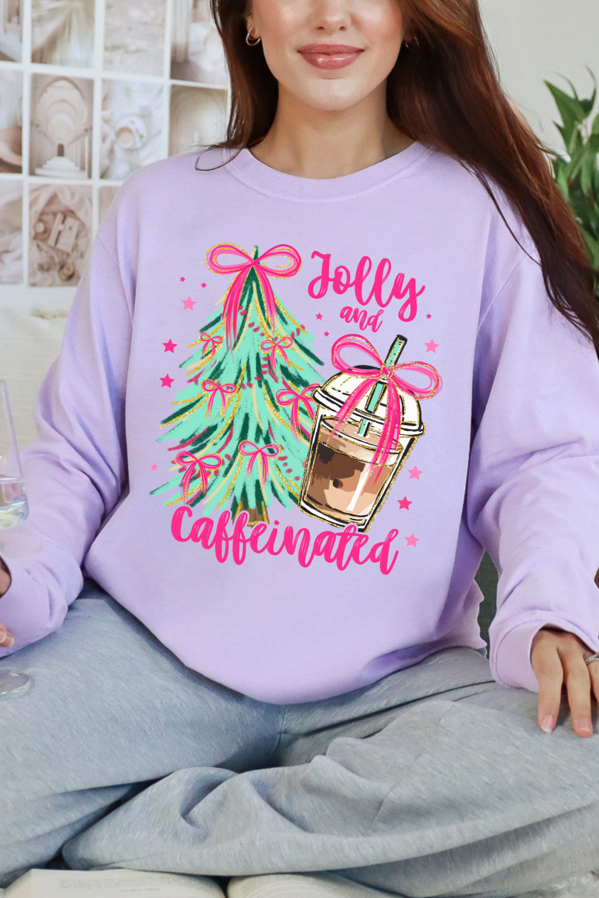 Jolly and Caffeinated Long Sleeve Tee: Orchid