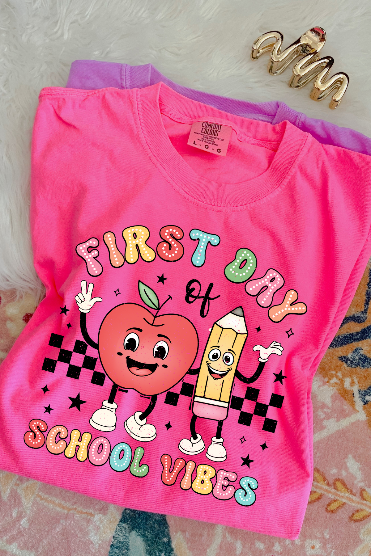 Back To School First Day Vibes Tee: Neon Pink (Youth + Adult)