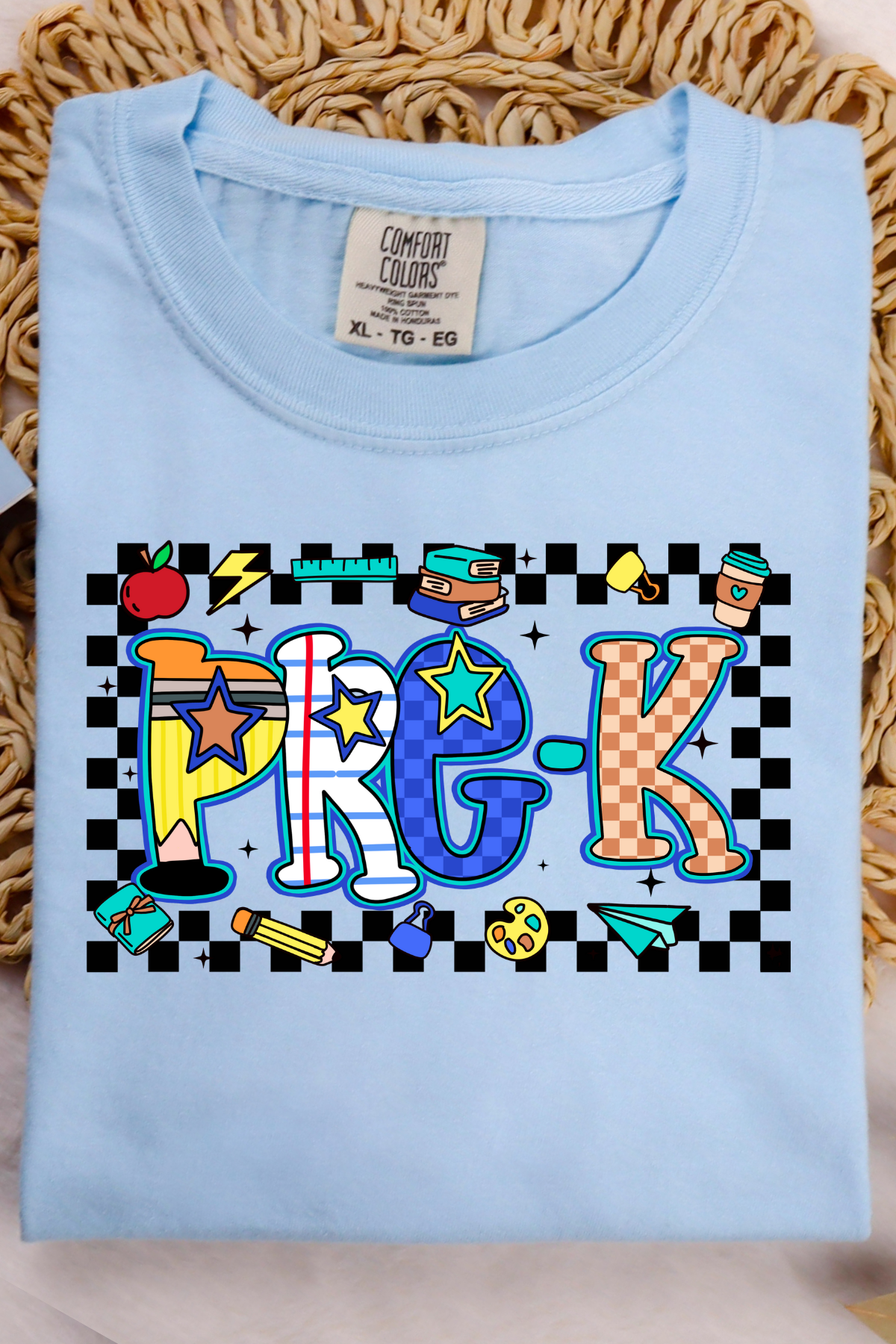 Back To School Checkered Tee: Chambray (Youth + Adult)