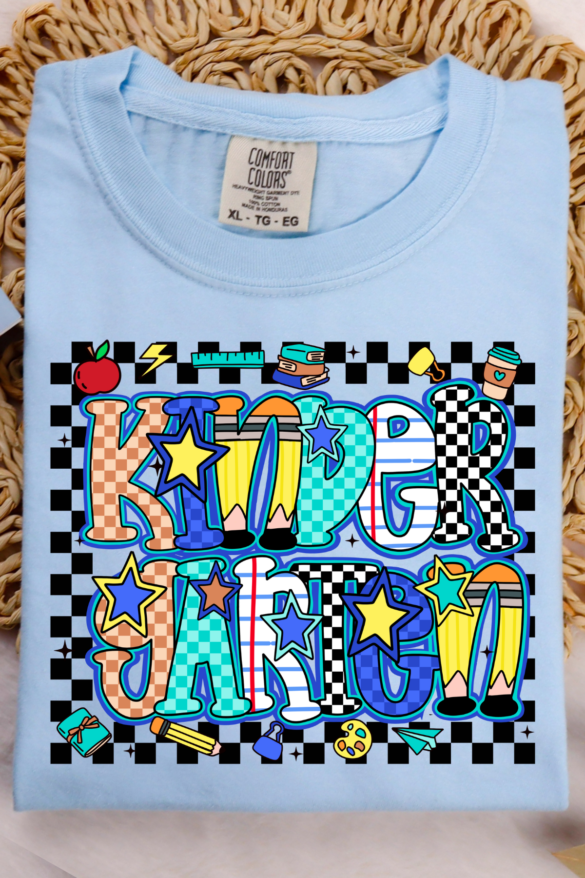 Back To School Checkered Tee: Chambray (Youth + Adult)