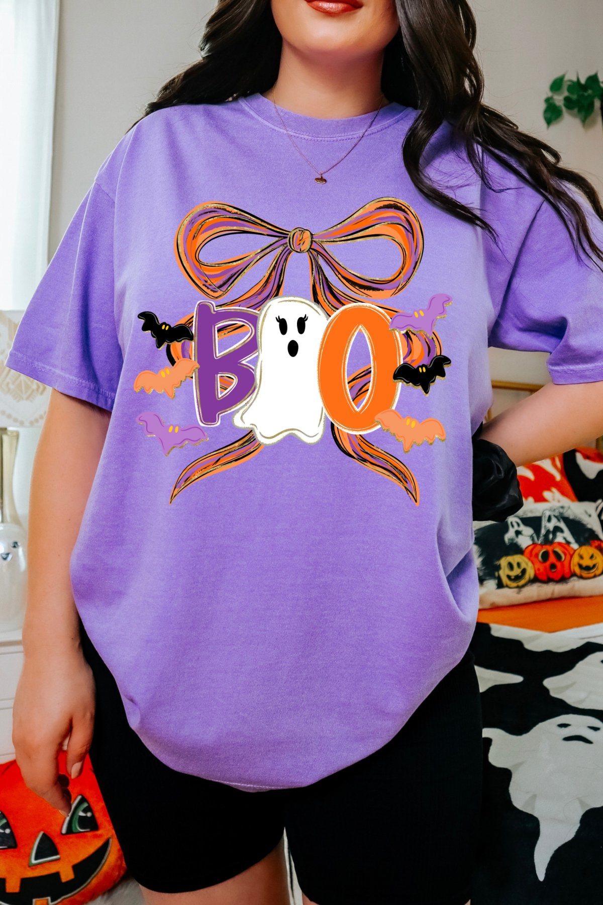 Boo Bow Tee: Violet