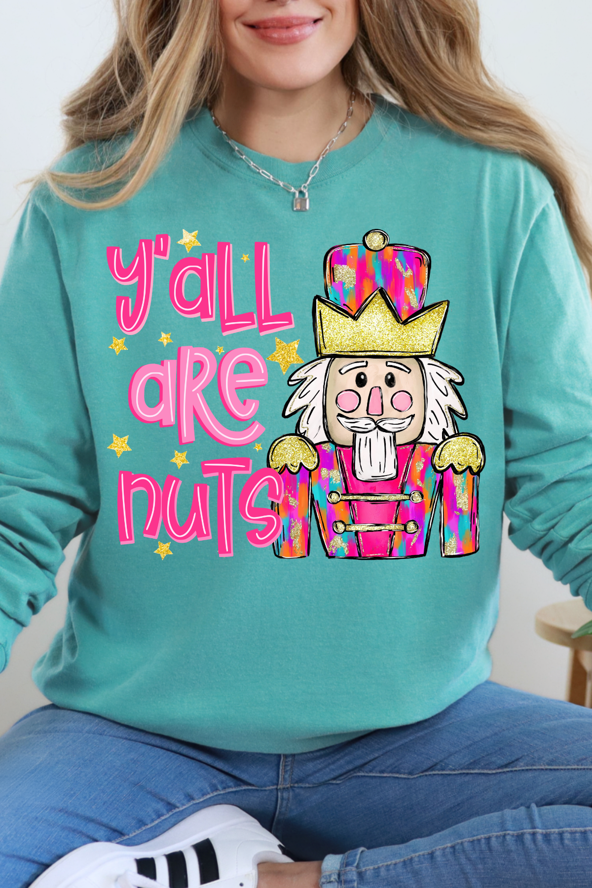 Y'all Are Nuts Long Sleeve Tee: Seafoam