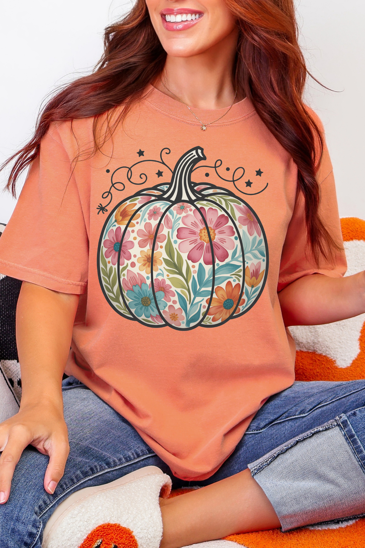 Floral Pumpkin Tee: Terra Cotta