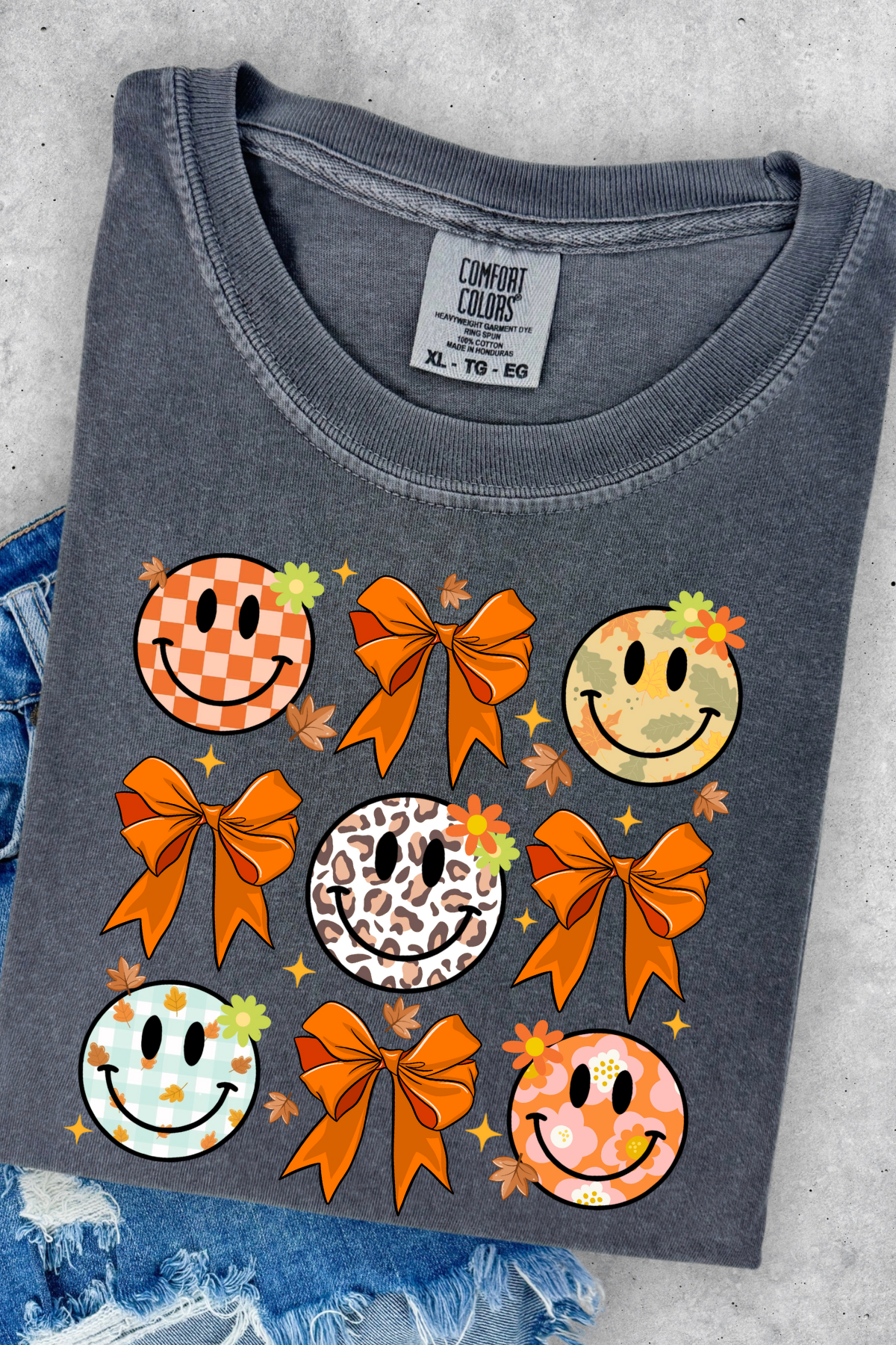 Fall Bows and Smileys Tee: Pepper