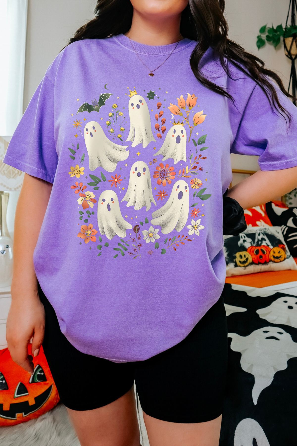 Ghosts Group Tee: Neon Violet