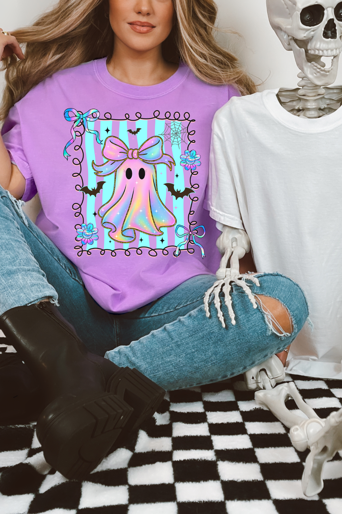 Iridescent Framed Ghost Tee: Neon Violet