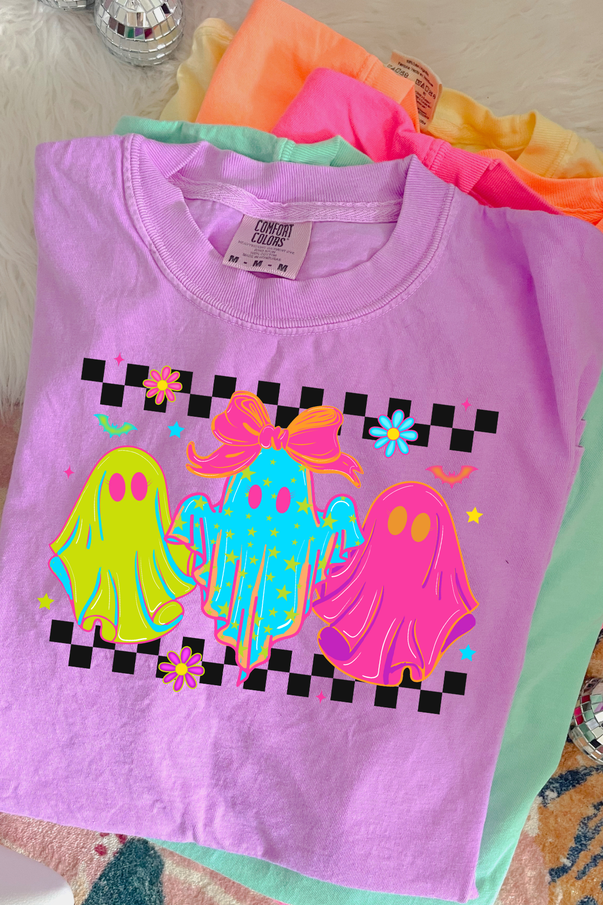 Ghost Trio Tee: Neon Violet