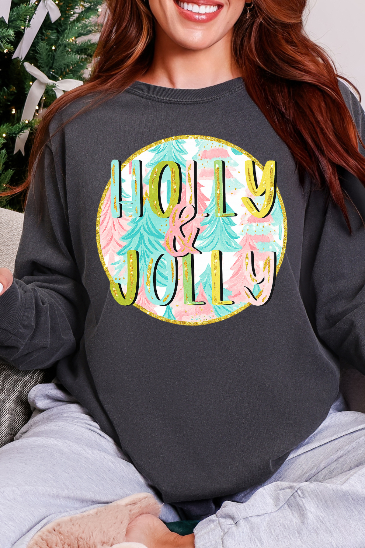 Holly & Jolly Long Sleeve Tee: Pepper